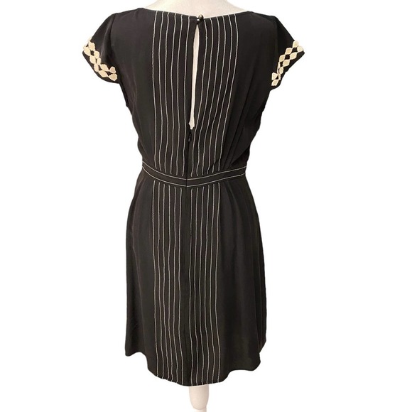 Anthro Plenty Tracy Reese Silk Fit Flare Mini Dress Short Sleeve Black 4 - Picture 6 of 11